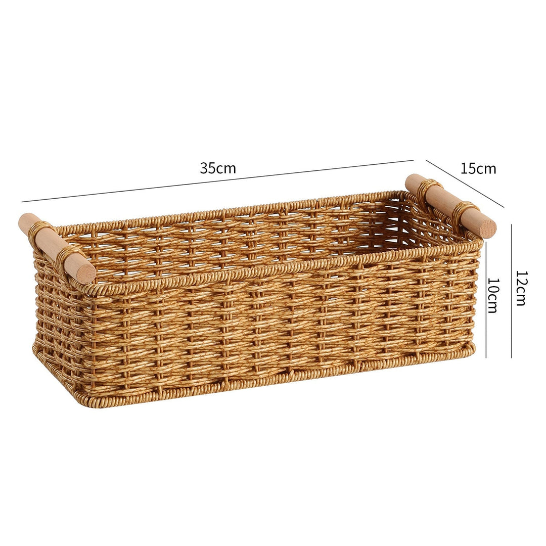 Rectangular Woven Storage Basket with Wooden Handles Kalsten
