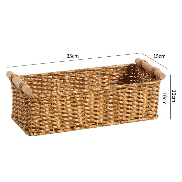 Rectangular Woven Storage Basket with Wooden Handles Kalsten