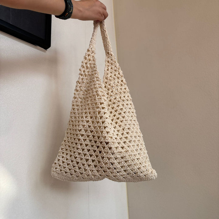 Hand-knotted net tote bag with comfortable double handles Kalsten