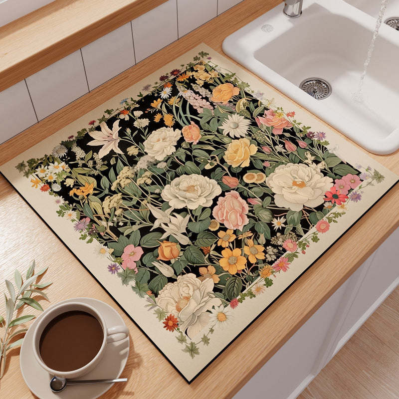 Floral-Themed Kitchen Counter Mat Acalora