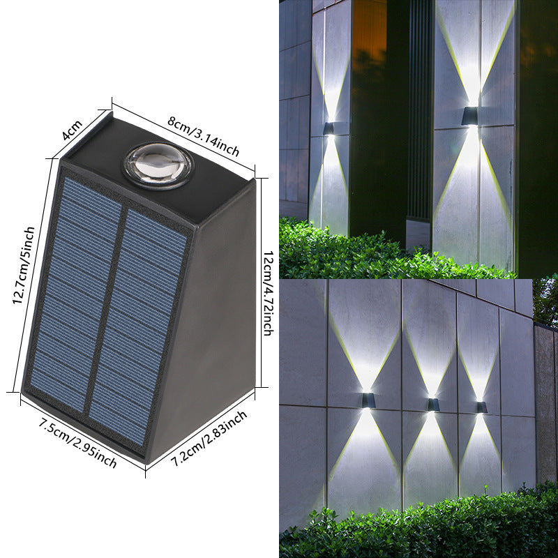 Angled Bi-Directional Solar LED Wall Uplight-Downlight With Integrated Photovoltaic Panel And Prism Lens Kalsten