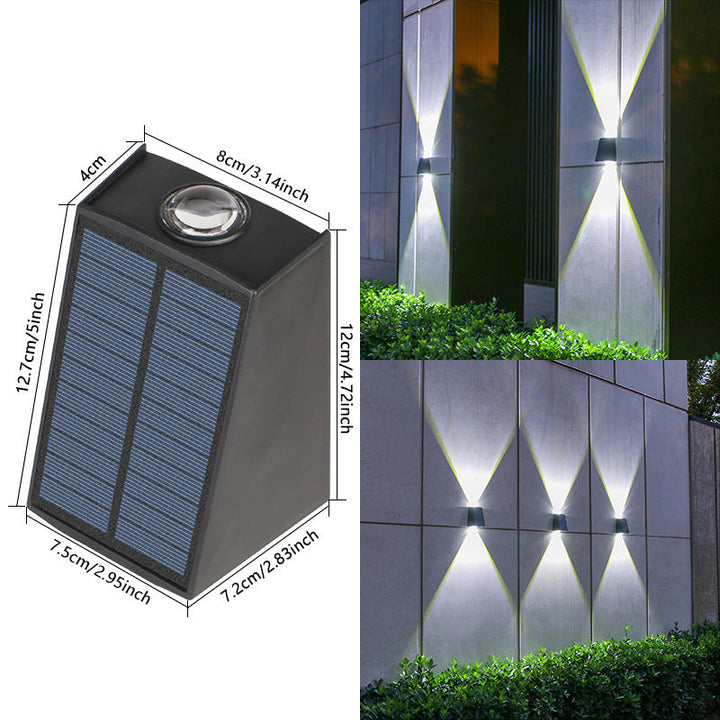 Angled Bi-Directional Solar LED Wall Uplight-Downlight With Integrated Photovoltaic Panel And Prism Lens Kalsten