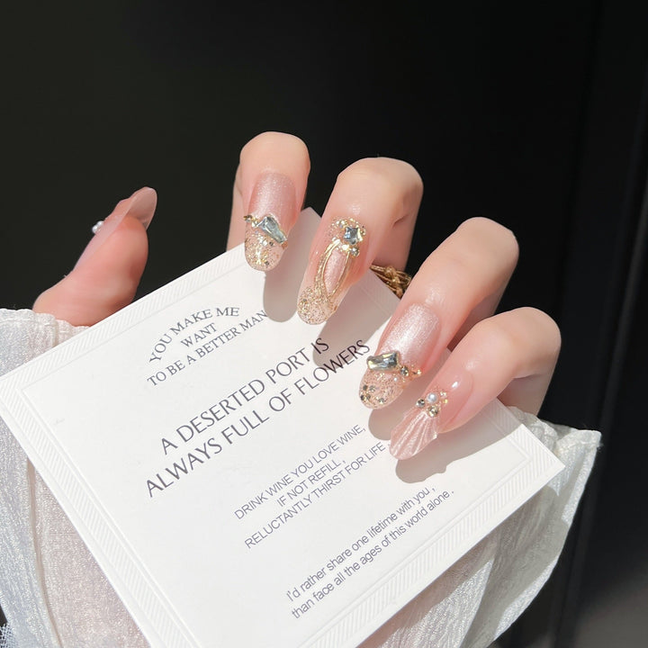Elegant Decorative Press-On Nail Extensions with Pearls Kalsten
