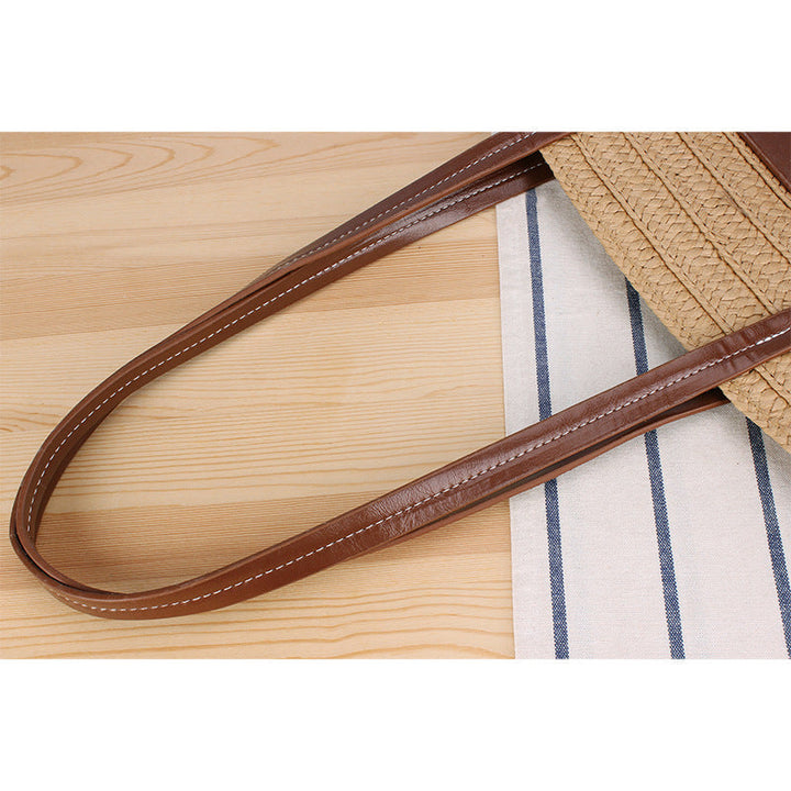 Trendy Beach Bag Made of Woven Straw and Leather Accents Kalsten