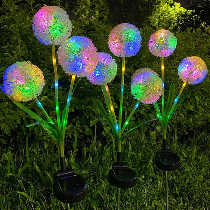 Dandelion-Inspired Solar Garden Stake Lights With Integrated Solar Panel And Dual Floral Globes Kalsten