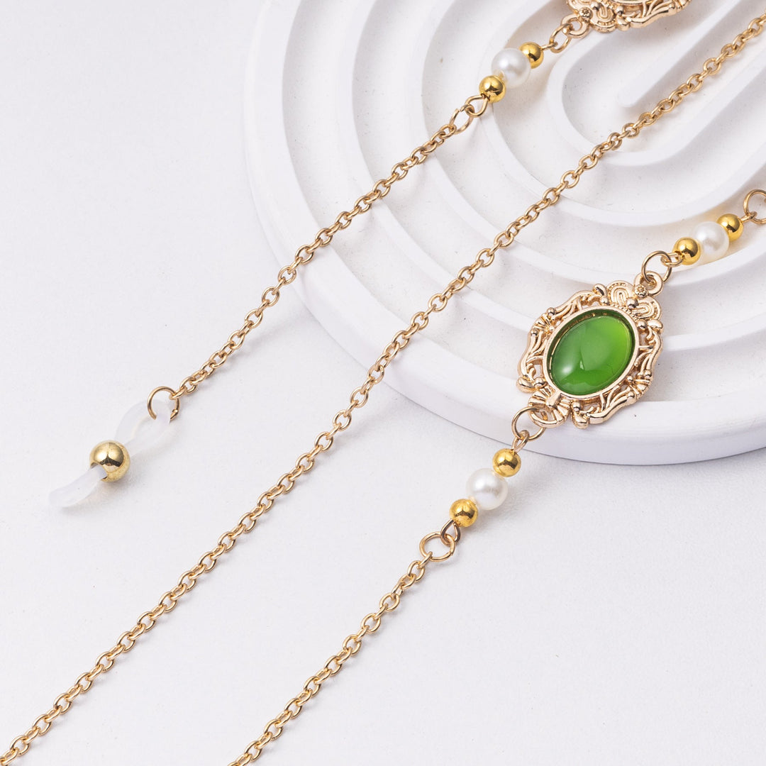 Elegant Pearl and Green Stone Drop Earrings Kalsten