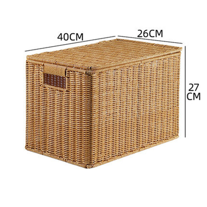 Women's Rectangular Storage Basket with Lid made of Natural Material Kalsten