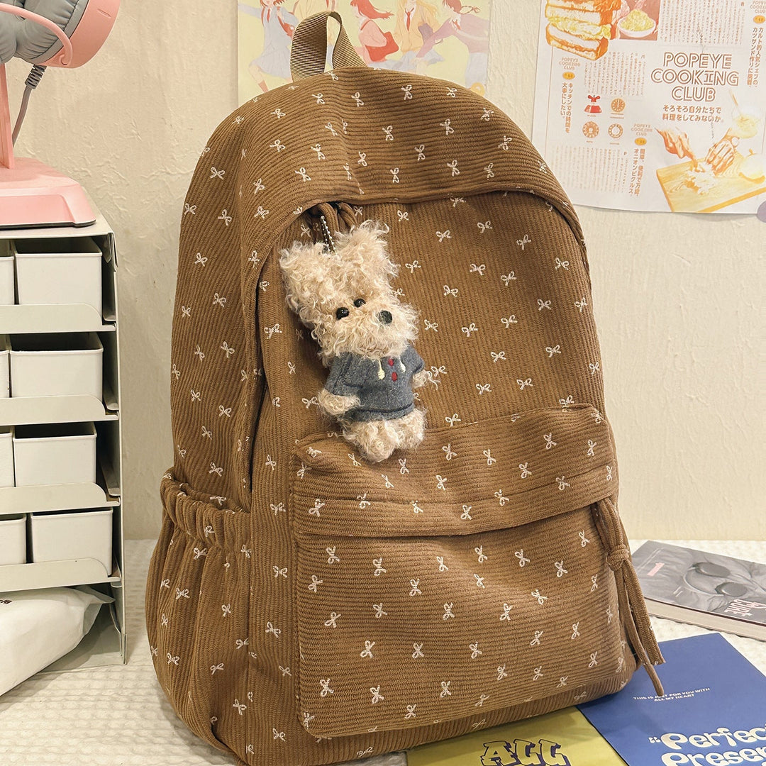 Cute Bow-Embellished Corduroy Backpack Kalsten