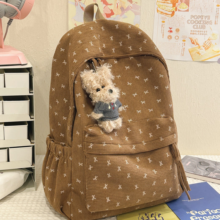 Cute Bow-Embellished Corduroy Backpack Kalsten
