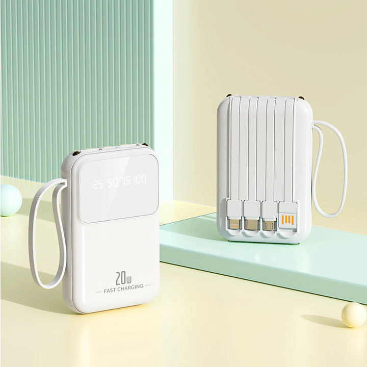 Portable power bank with integrated charging cables and smart charging status display Kalsten
