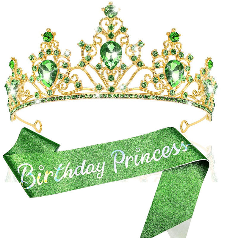 Girl crown with sparkling crystals and elegant birthday sash set Kalsten