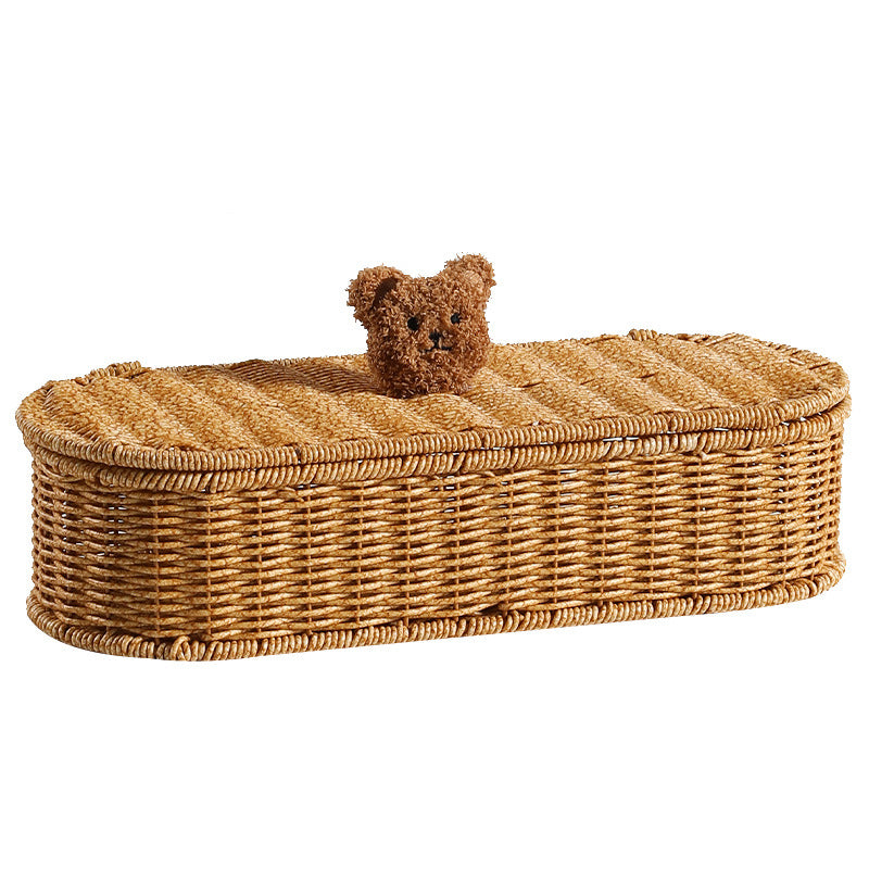 Decorative Woven Storage Box with Cute Bear Lid Kalsten