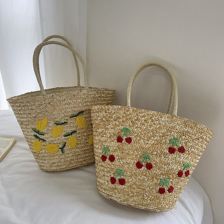 Handmade straw bag with colorful lemon motif Kalsten