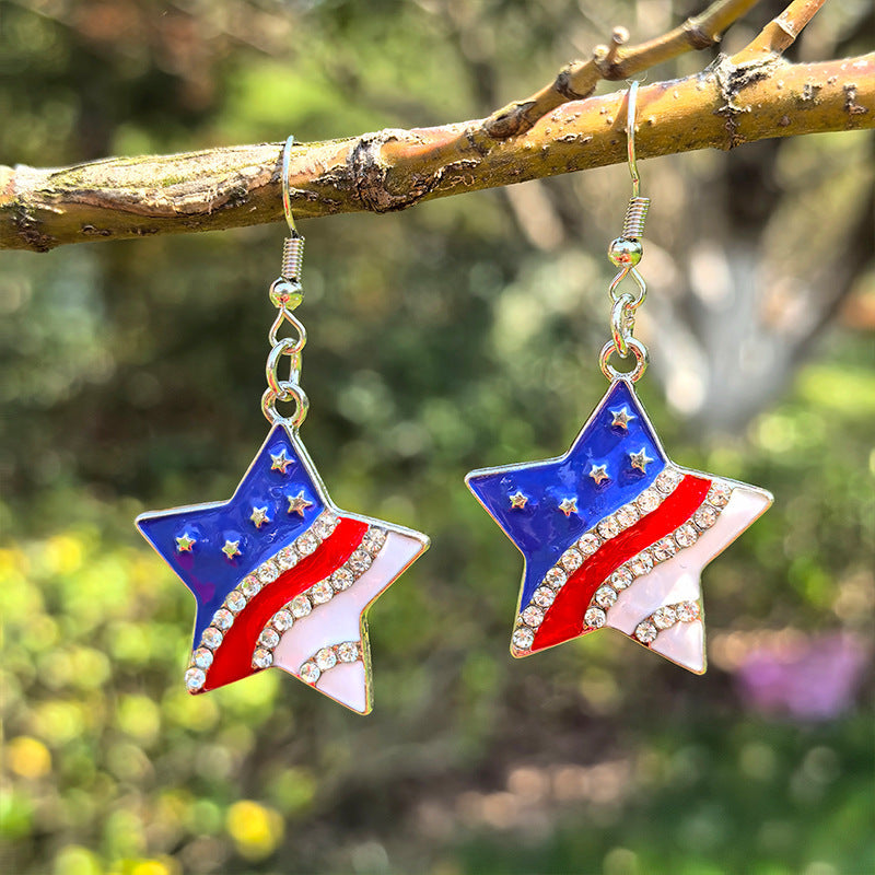 Ladies star-shaped enamel earrings with rhinestone rows and fishhook clasp Kalsten