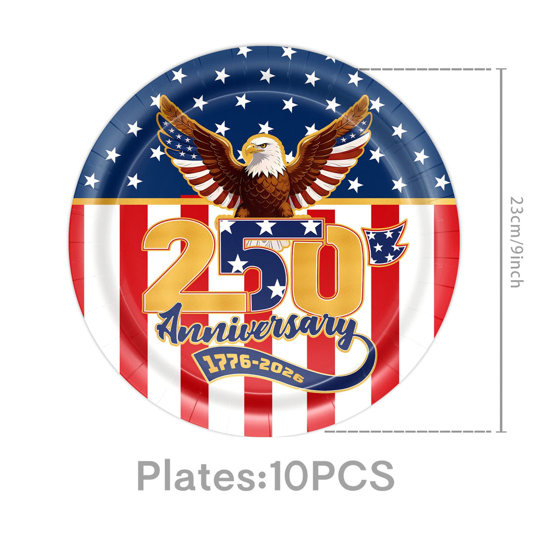Unisex nan Patriotic Anniversary Disposable Tableware Party Kit with Stars Stripes Plates Cups Napkins Cutlery Banner Kalsten