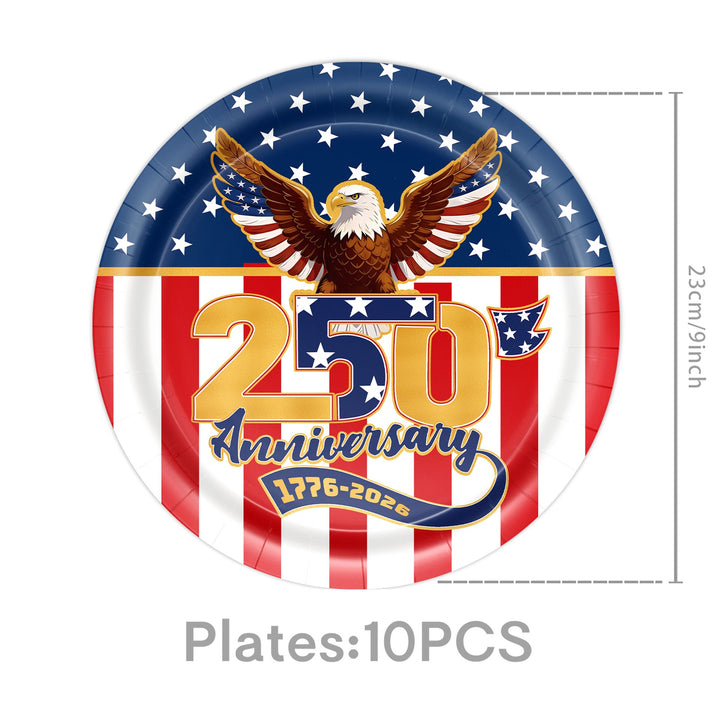 Unisex nan Patriotic Anniversary Disposable Tableware Party Kit with Stars Stripes Plates Cups Napkins Cutlery Banner Kalsten