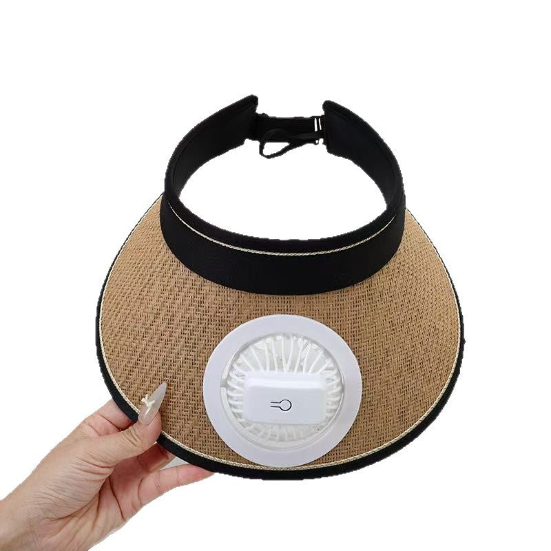 Air-cooled straw hat with detachable battery fan and elastic headband Kalsten