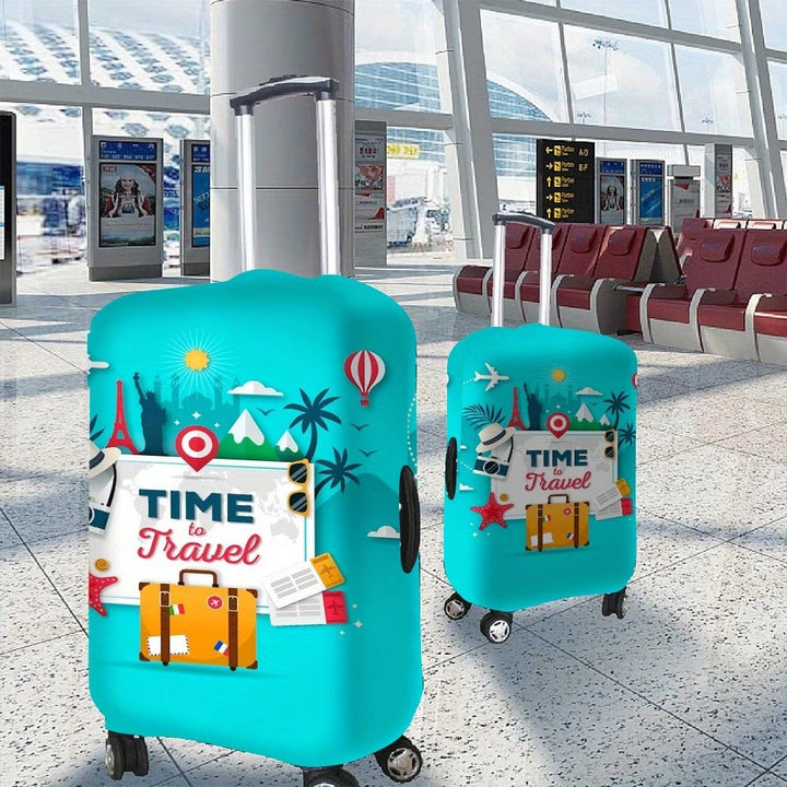 Unisex nan elastic motive suitcase protection in retro travel poster design with zipper and anti-slip attachment for spinner trolleys Kalsten