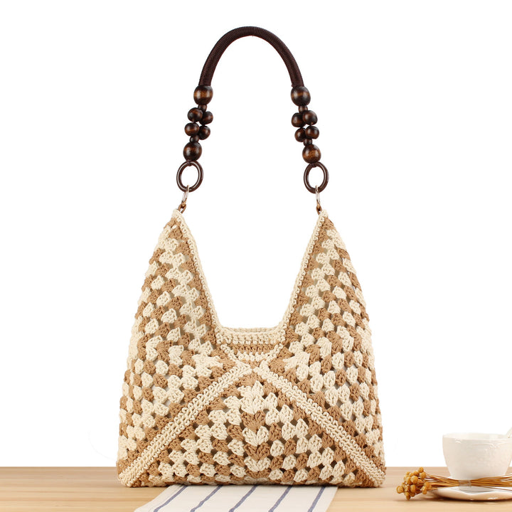 Handmade straw tote bag with elegant wooden handles Kalsten