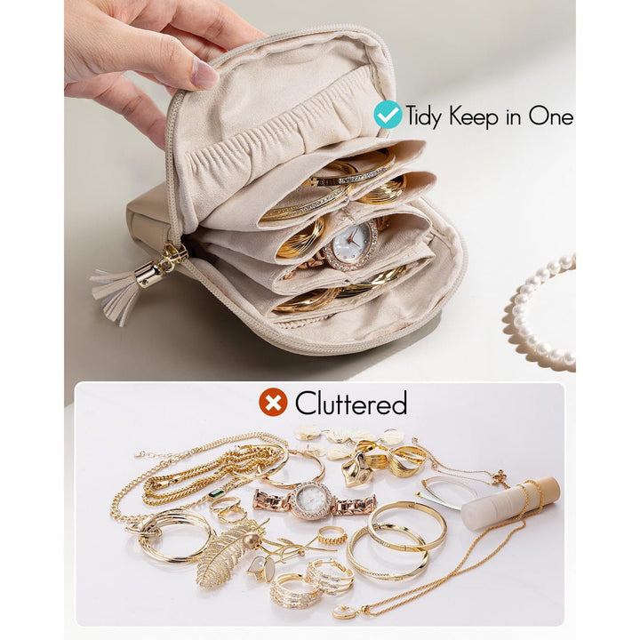 Cosmetic organizer with structured interior and elegant tassel Kalsten