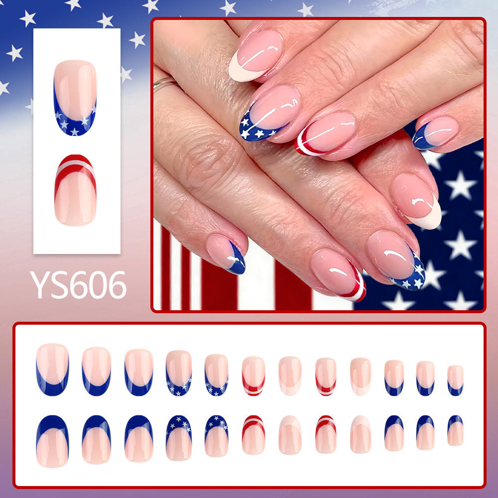 Women's nan patriotic star and stripe gel press-on manicure set almond-shaped glossy durable Kalsten