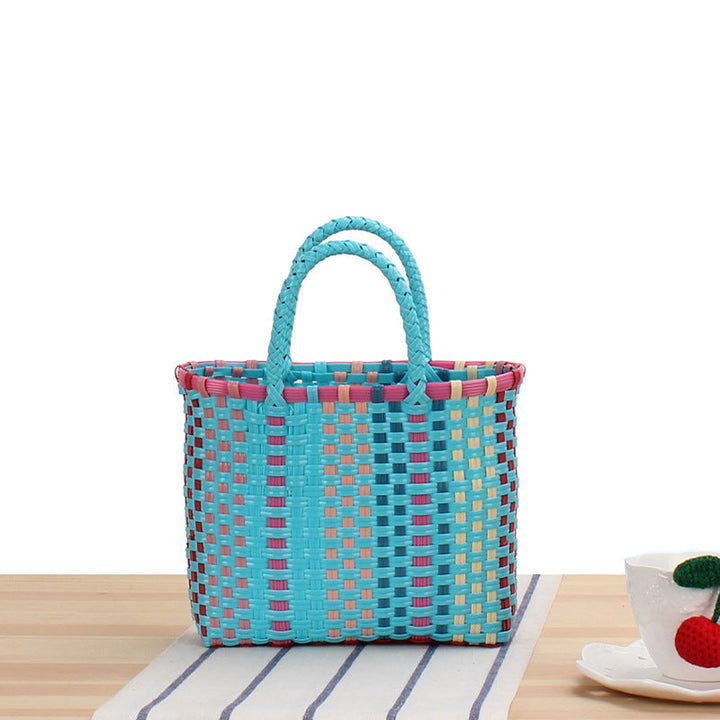 Handmade straw bag with colorful stripes Kalsten