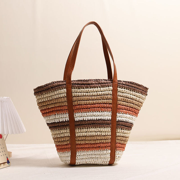 Braided straw tote bag with sturdy leather handles Kalsten