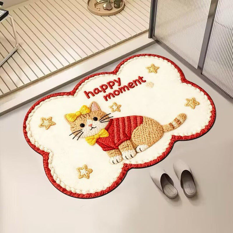 Embroidered Cat-Themed Bath Rug Kalsten