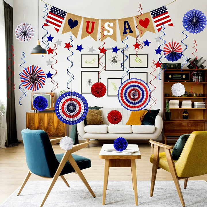 Unisex multi-piece party decoration set with paper fans pom poms bunting garland Kalsten