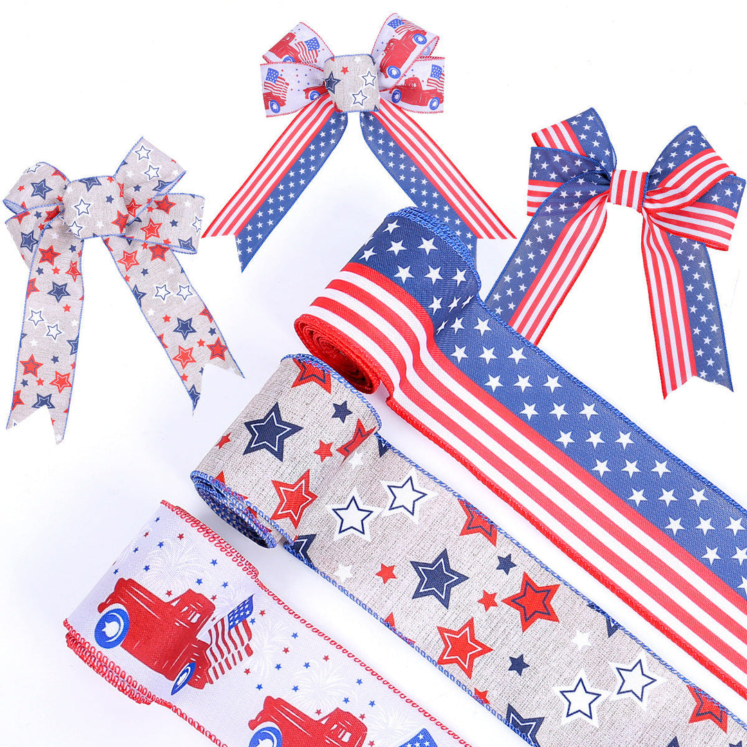 Unisex nan decorative wired Americana craft ribbon set with stars stripes truck and flag print Kalsten