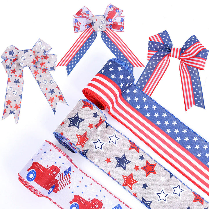 Unisex nan decorative wired Americana craft ribbon set with stars stripes truck and flag print Kalsten