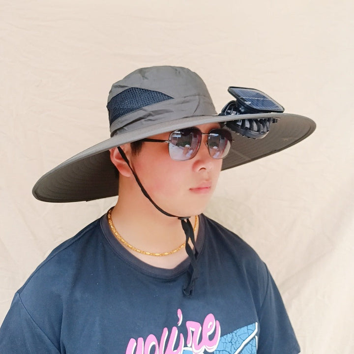 Wide-brimmed sun hat with detachable swivel solar fans and adjustable chin strap Kalsten