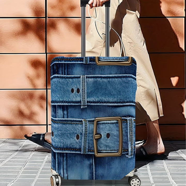 Unisex stylish suitcase cover with denim belt motif, elastic protective cover for rolling suitcase Kalsten