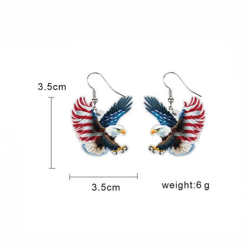 Ladies' lightweight wooden earrings in airplane jet design with patriotic motif and hypoallergenic fish hook Kalsten
