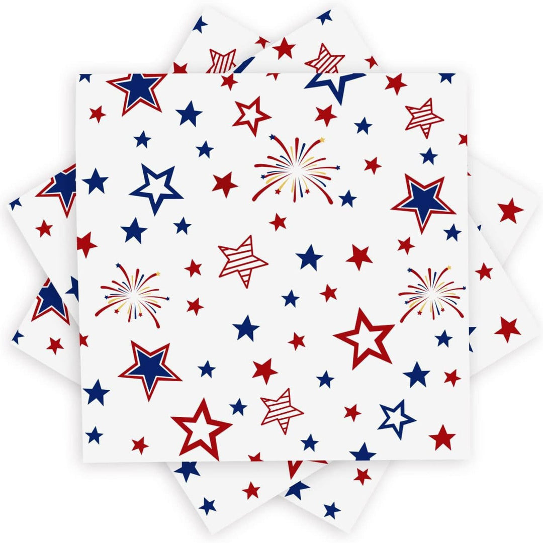 Unisex decorative disposable napkins with star and fireworks design, absorbent and two-ply Kalsten