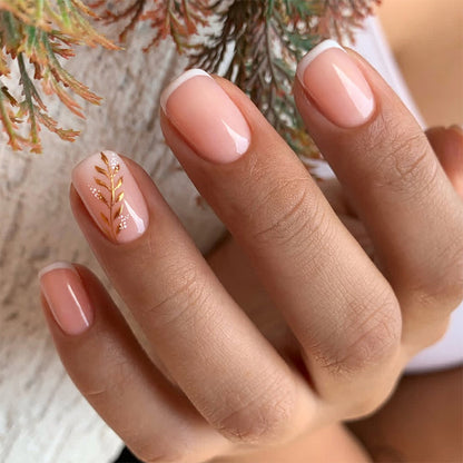 Elegant Press-On Nail Set with Floral Accent Design Acalora