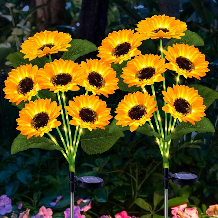 Solar-Powered Decorative Sunflower Garden Stake With Multi-Bloom LED Waterproof Panel Kalsten