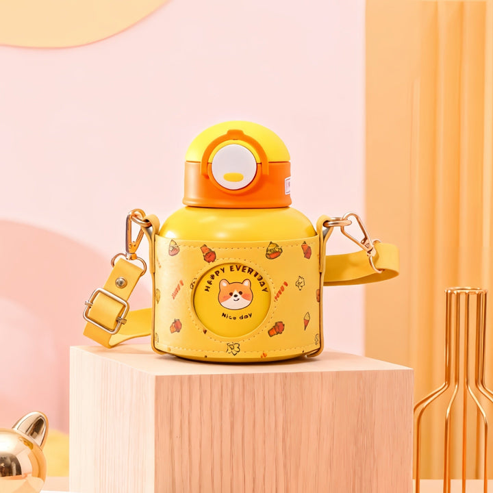 Women's Insulated Drinking Bottle with Cheerful Design and Practical Carry Strap Kalsten