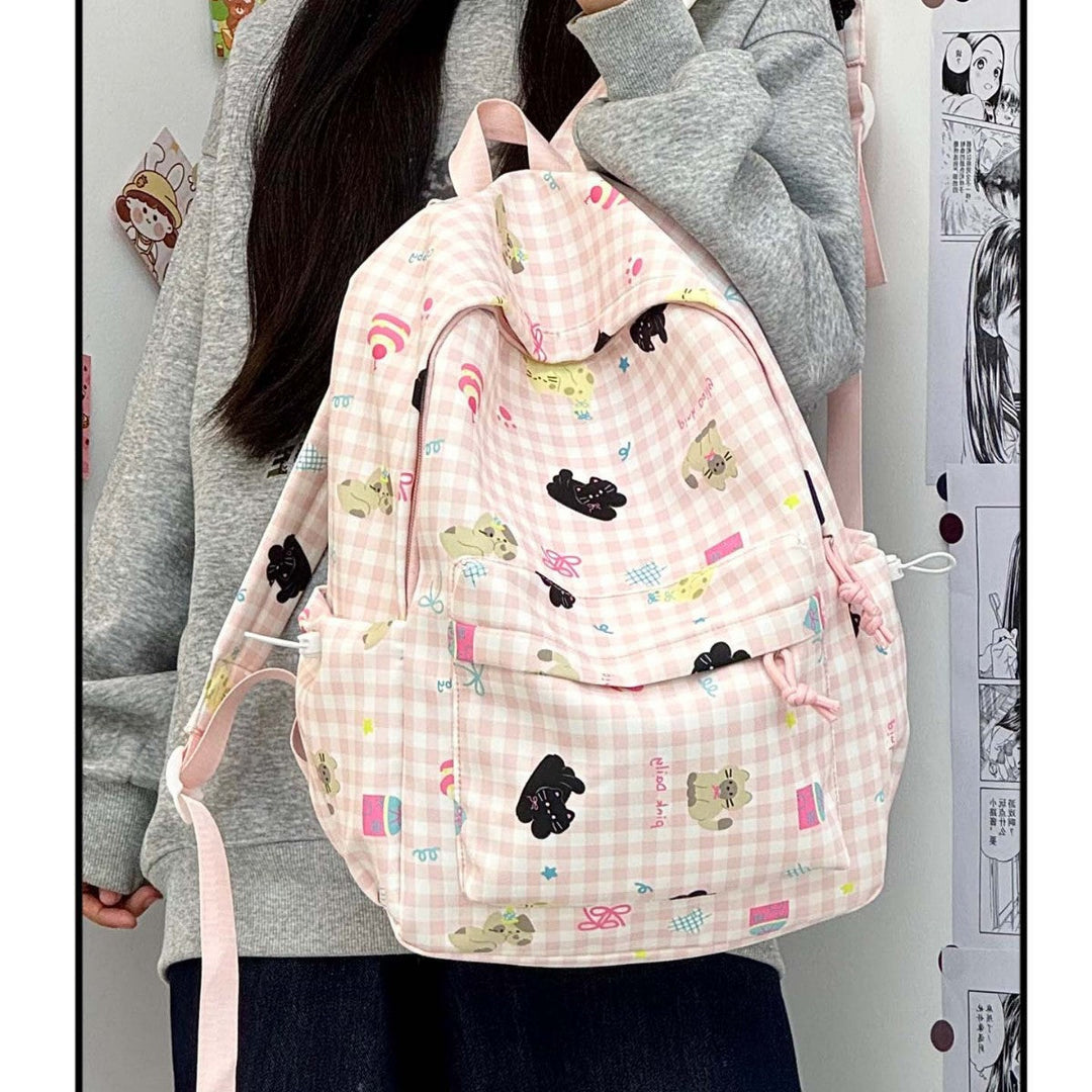 Backpack with Creative Checkered Pattern and Playful Appliqués Kalsten