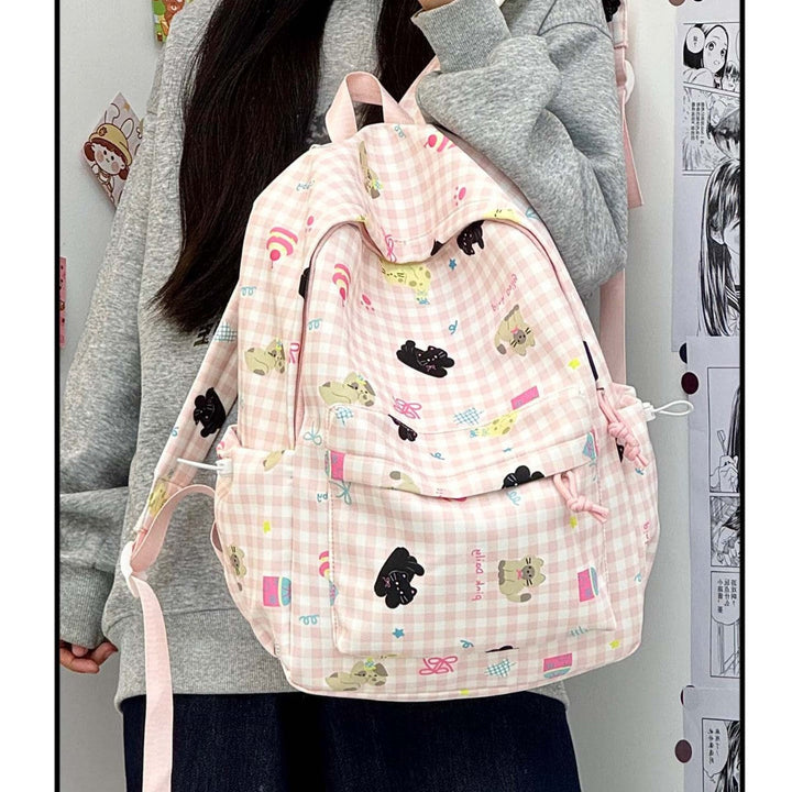 Backpack with Creative Checkered Pattern and Playful Appliqués Kalsten