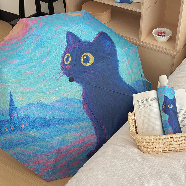 Women's folding umbrella with creative cat design and practical case Kalsten