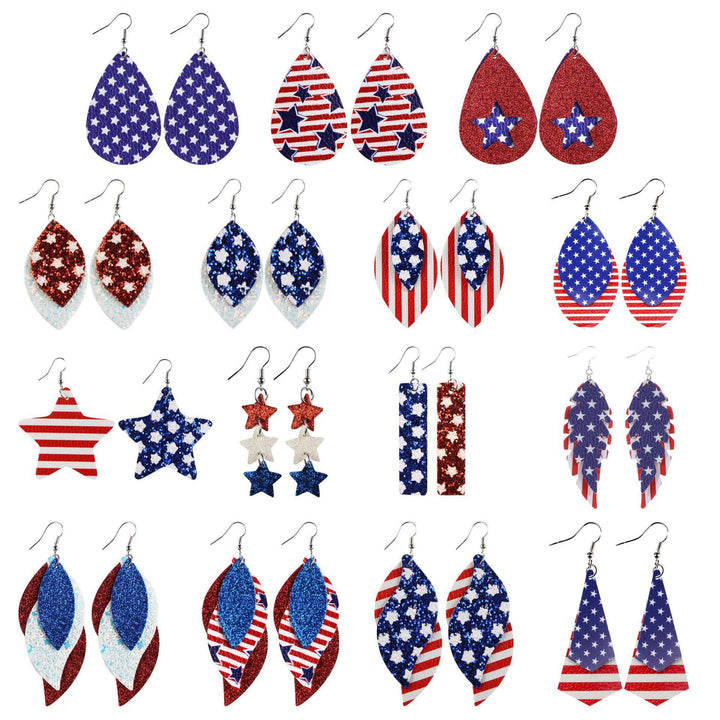 Women's star stripe print faux leather drop earrings with fishhook Kalsten