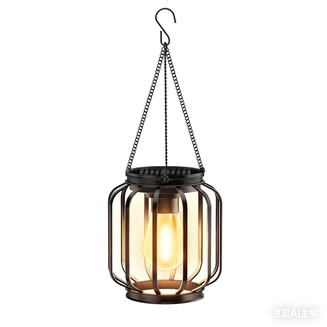 Vintage Hanging Metal Lantern Pendant With Edison-Style Bulb Cage And Adjustable Chain Kalsten