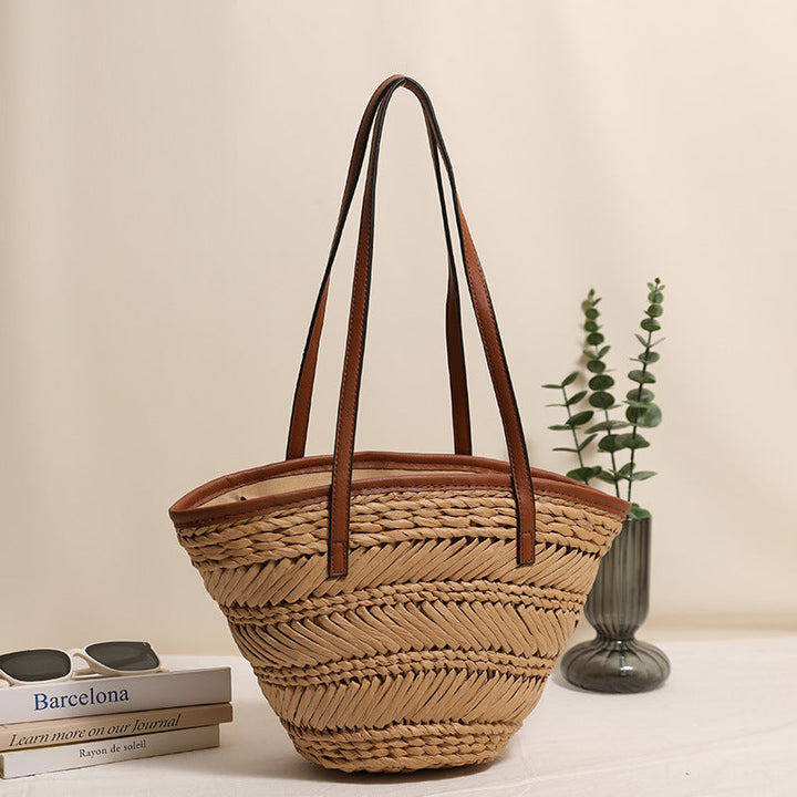 Braided basket bag with innovative leather handles Kalsten