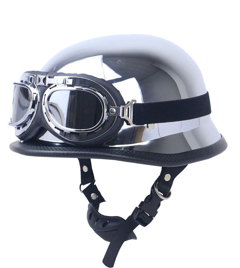 Chrome-Plated Vintage Motorcycle Helmet with Protective Goggles Kalsten