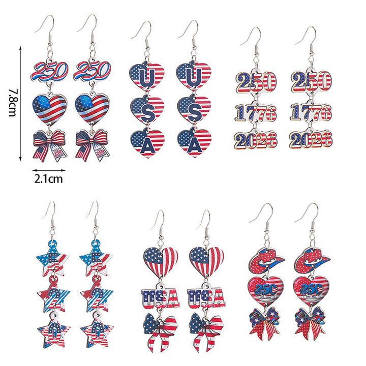 Women's nan patriotic triple-charm dangly novelty earrings with cowboy hat heart bow Kalsten