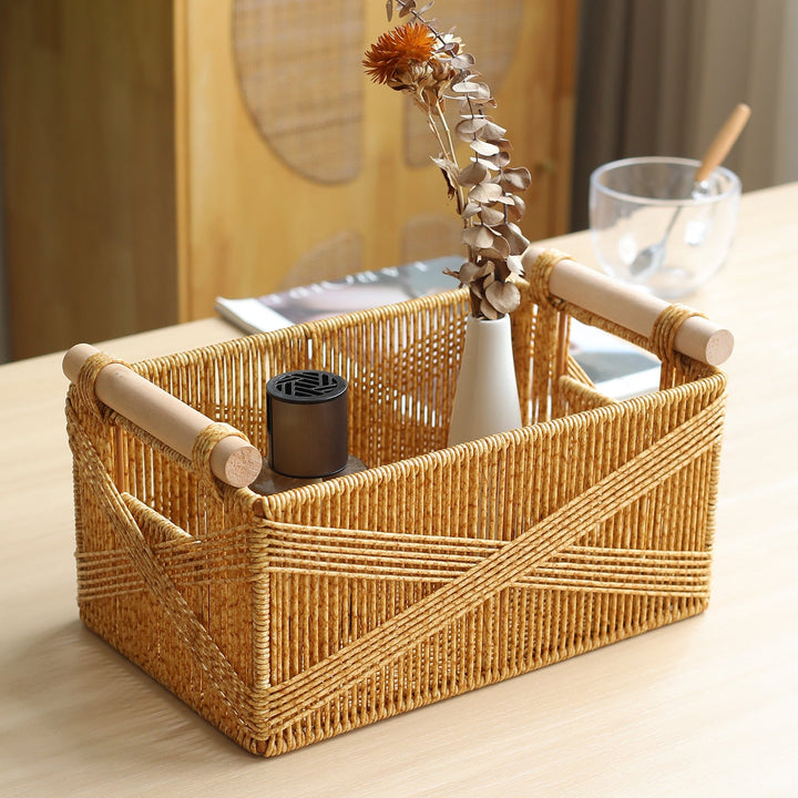 Unisex Functional Storage Basket with Ergonomic Wooden Handles Kalsten