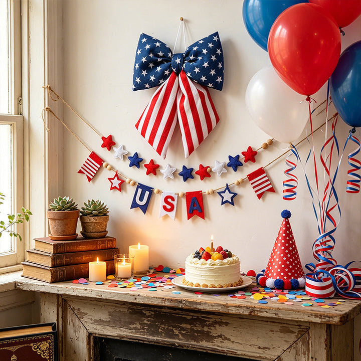 Independence Day oversized hanging bow with elastic loop for door porch and wreath Kalsten