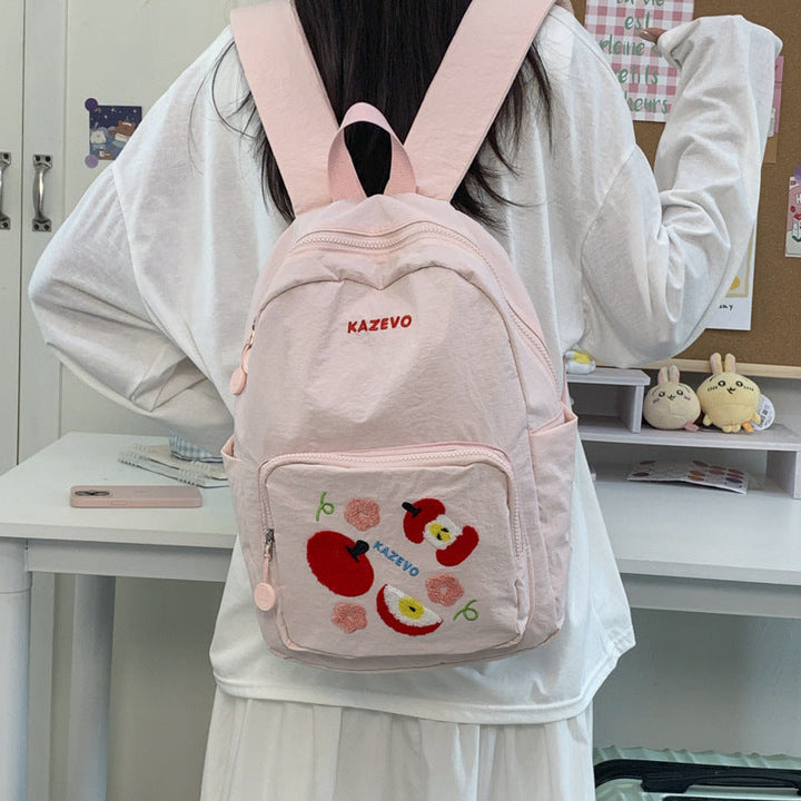Embroidered Fruit-Themed School Backpack