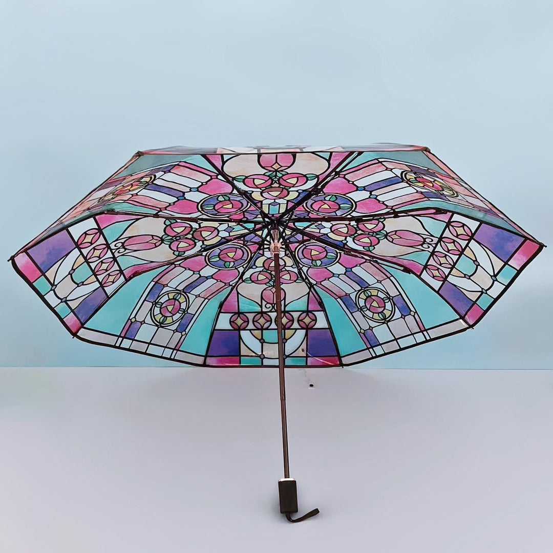 Women Folding Umbrella with Artistic Glass Window Design Kalsten